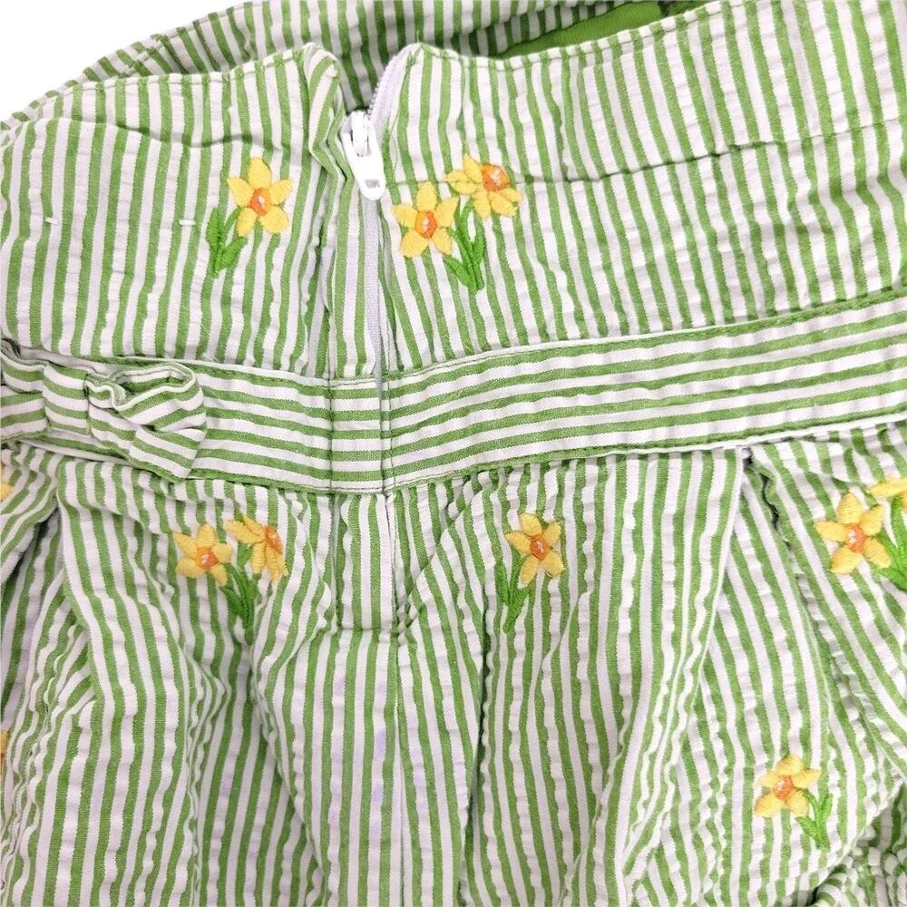 Kids Green Daffodil Embroidered Skort Pleated Bow Waist Size 4‎